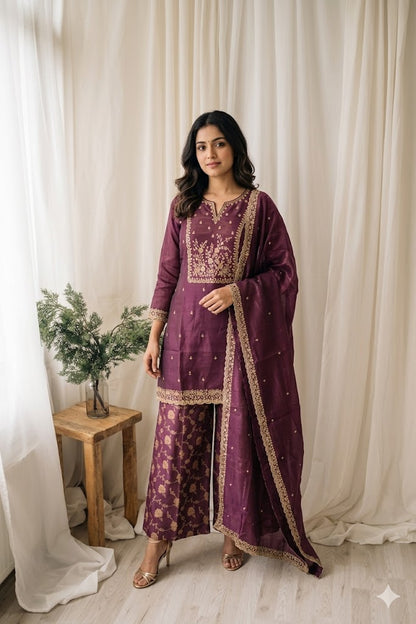 JACQUARD PURPLE SHARARA SUIT-1371