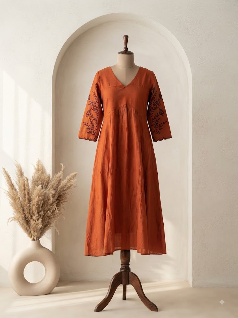 ORANGE CHANDERI KURTI-6146