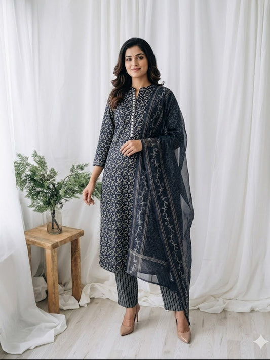 BLACK AJRAKH ETHNIC SUIT - 1503