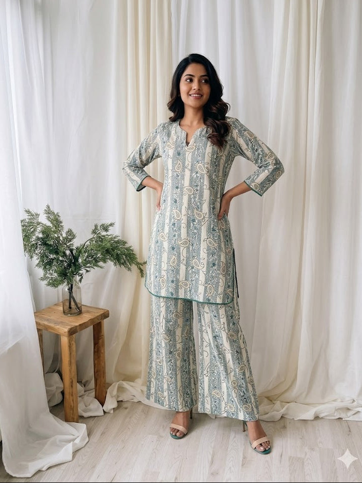 CREAM  PAISLEY COORD SET-0056