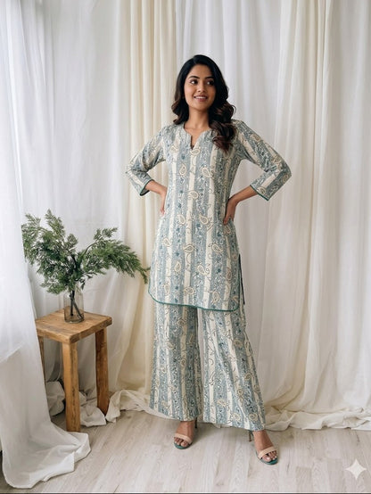 CREAM  PAISLEY COORD SET-0056