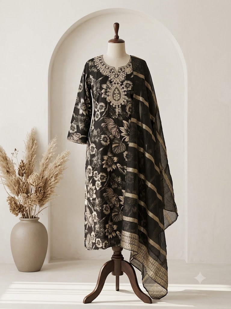 BLACK SILK ETHNIC SUIT-1549