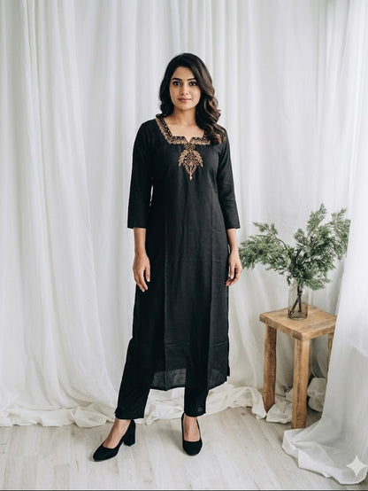 BLACK SILK HW CO-ORD SET-0032
