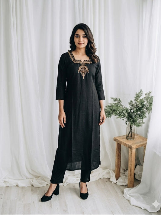 BLACK SILK HW CO-ORD SET-0032