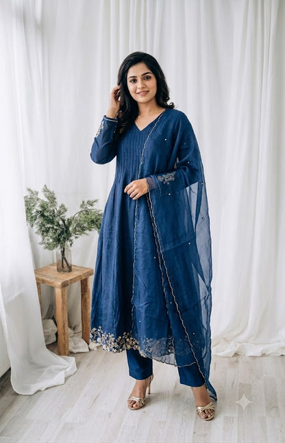 ROYAL BLUE CHANDERI ETHNIC SUIT-1673