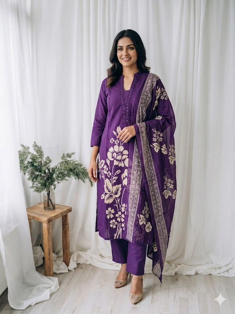 PURPLE GARDEN KURTI SET-1222