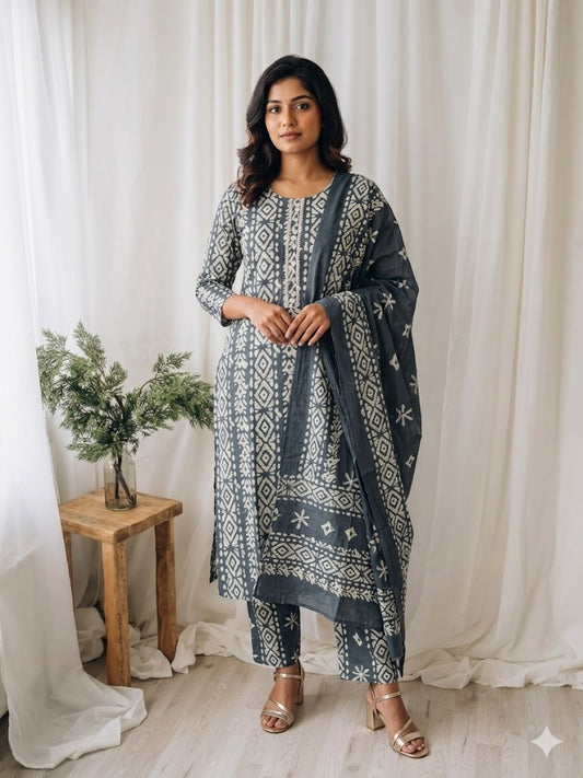 CASUAL COMFORT GREY KURTI SET-1413