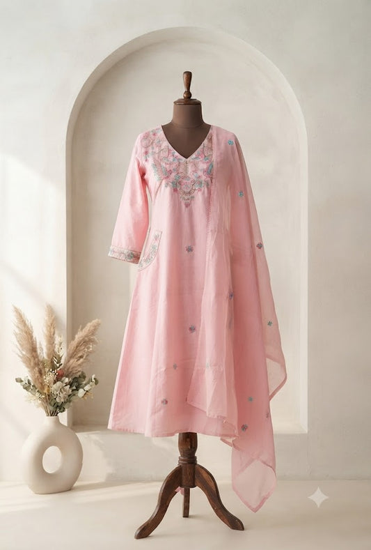 MULBLOOM PINK KURTI SET-1648