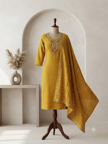 YELLOW SILK ETHNIC SUIT-1310