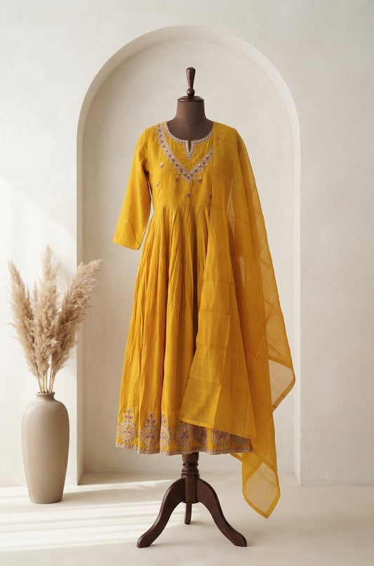 YELLOW SILK ETHNIC SUIT-2078