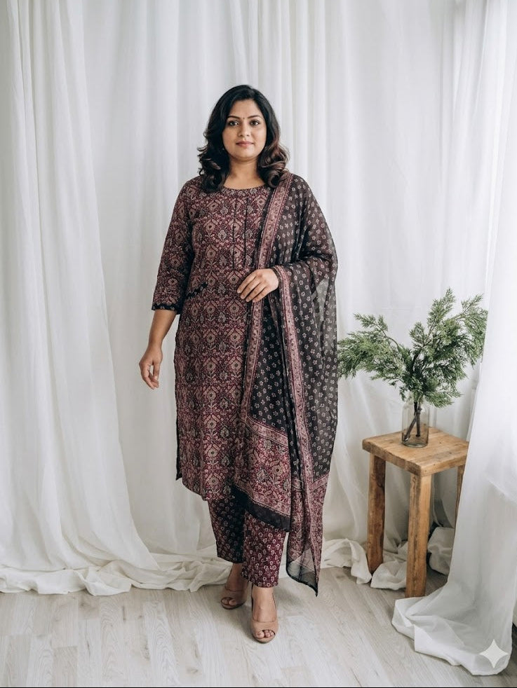 LOOM & BLOOM KURTI SET-MAROON-1246