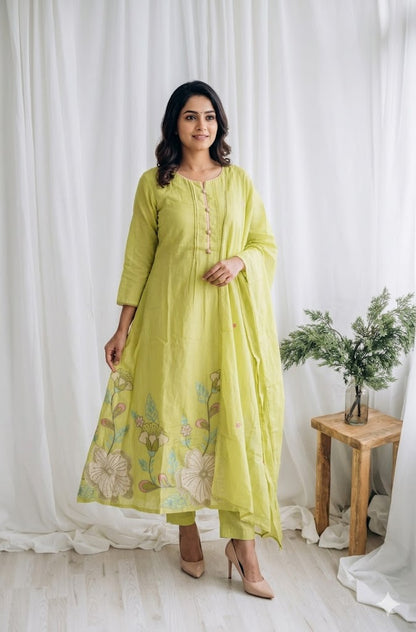 MULBLOOM GREEN KURTI SET-1626