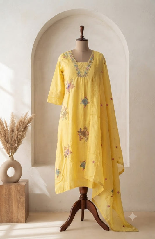MULBLOOM YELLOW KURTI SET-1647