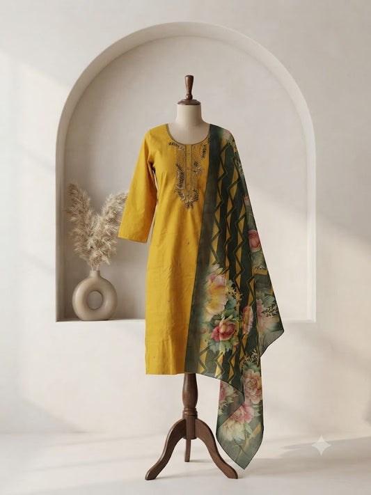 YELLOW SILK ETHNIC SUIT-1069