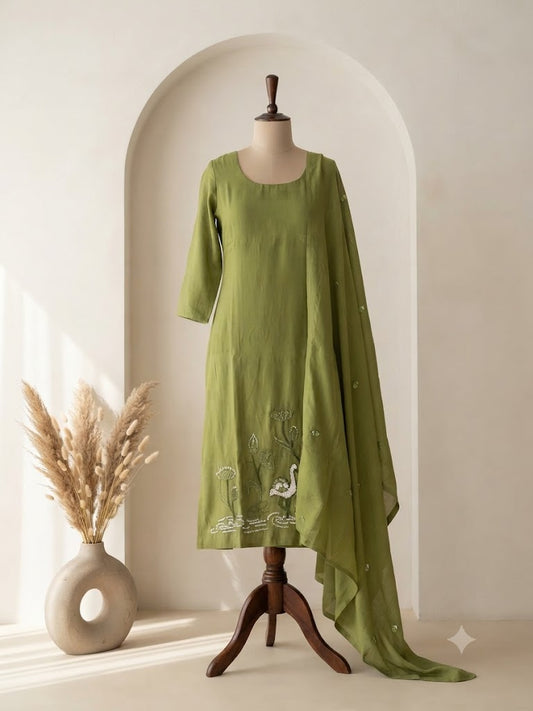 OLIVE THREAD ETHNIC SUIT - 1416