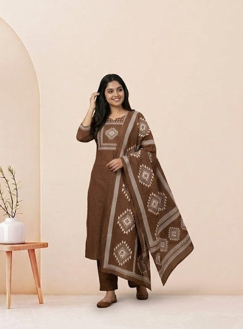 BROWN CLASSIC KURTI SET-1517