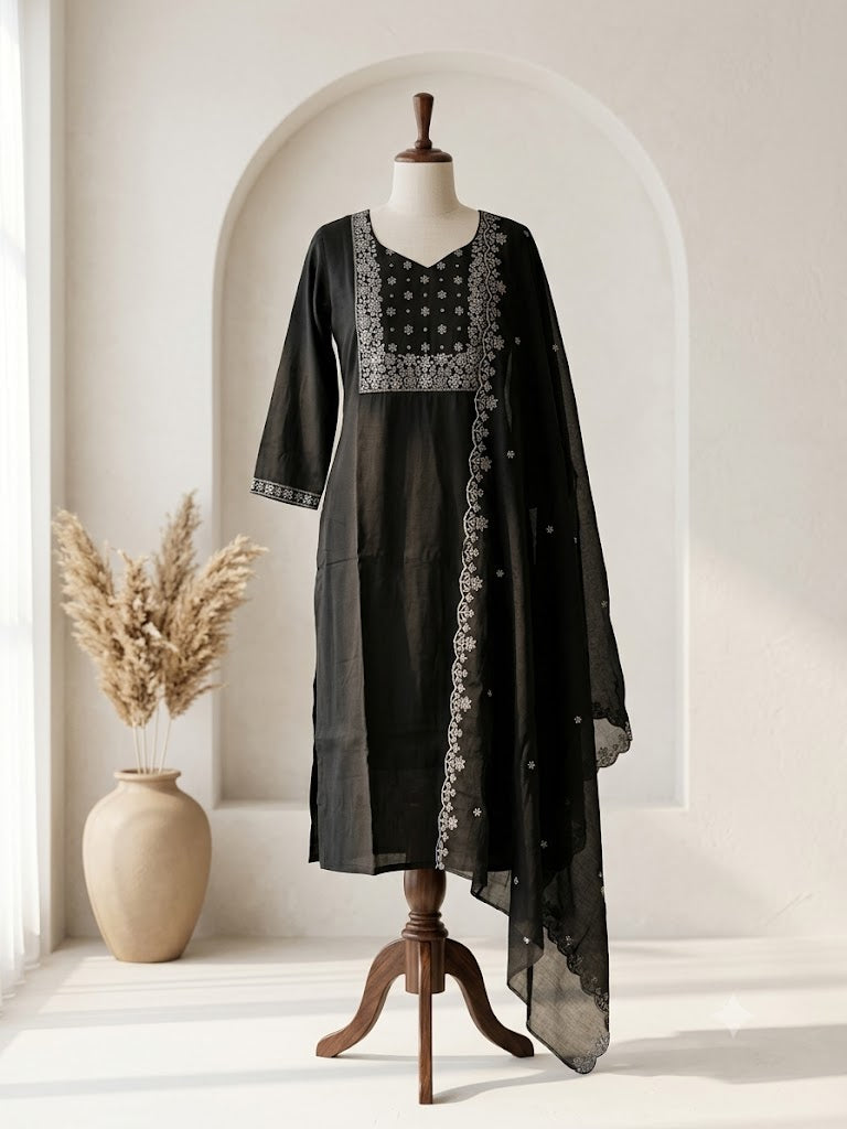 BLACK SILK ETHNIC SUIT-1216
