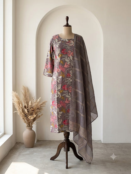 GREY SILK ETHNIC SUIT-1025