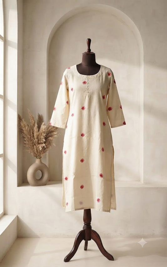CREAM FLORAL KURTI-6150