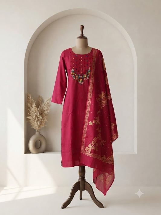 RED SILK ETHNIC SUIT-1325