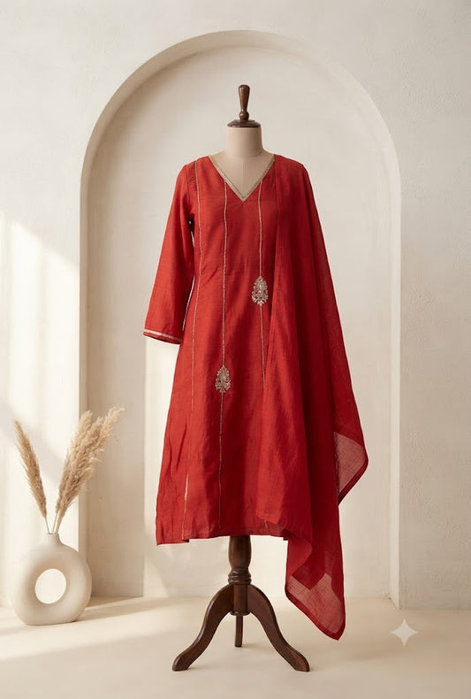 RUST CHANDERI ETHNIC SUIT-1806