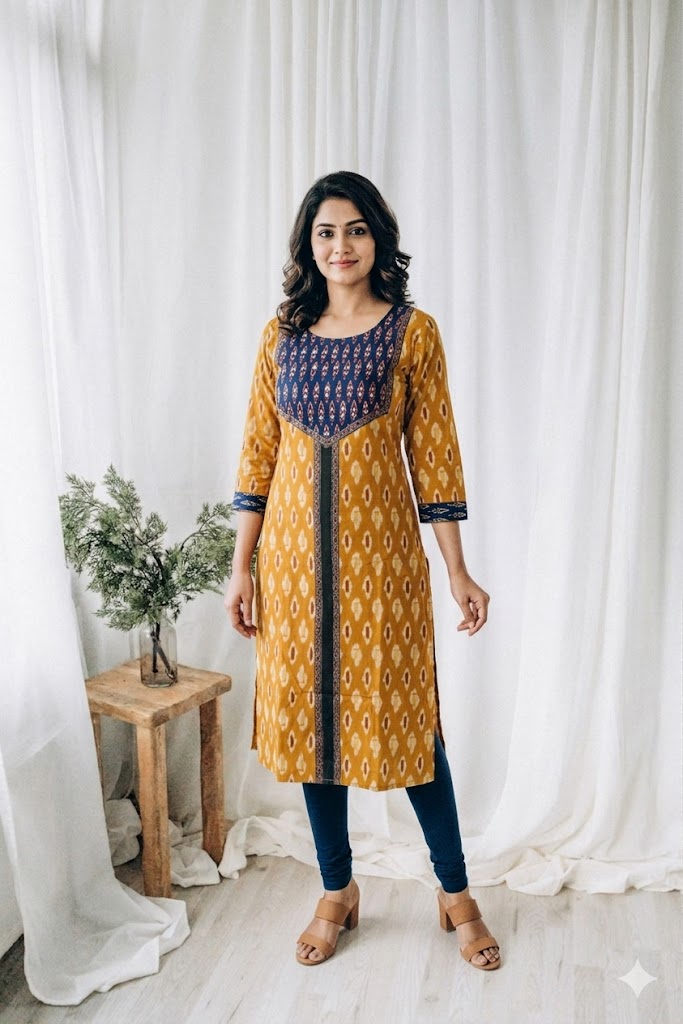 YELLOW COTTON KURTI-6072