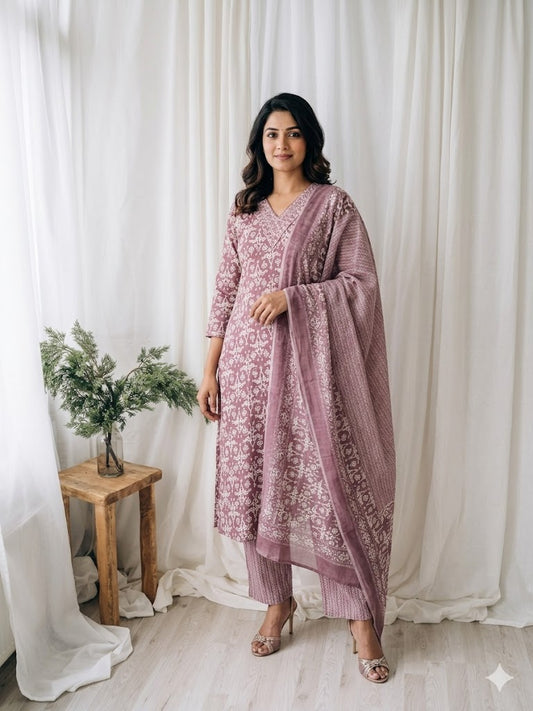 CASUAL COMFORT DUSTY PINK1  KURTI SET-1412