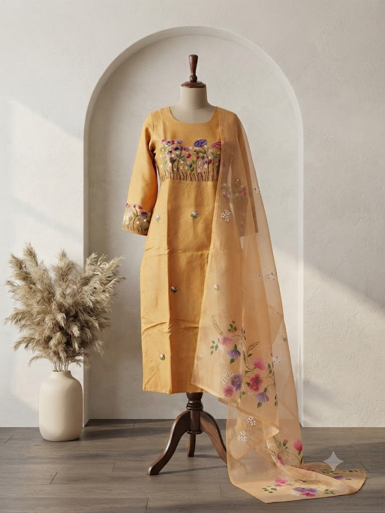 YELLOW SILK ETHNIC SUIT-1459