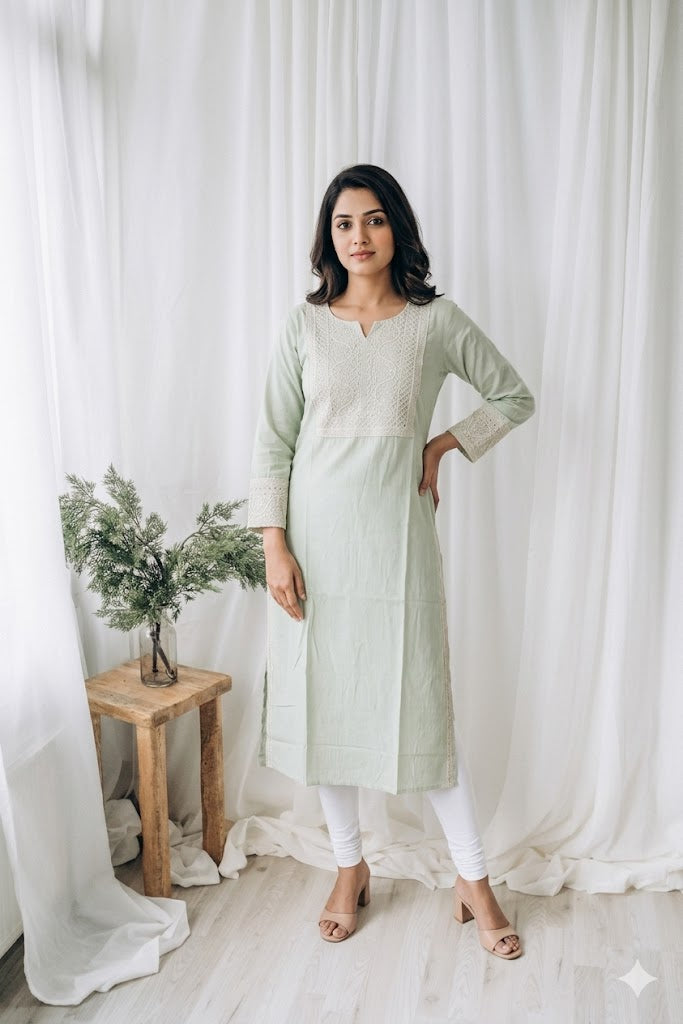 MINT GREEN RAYON KURTI-6068