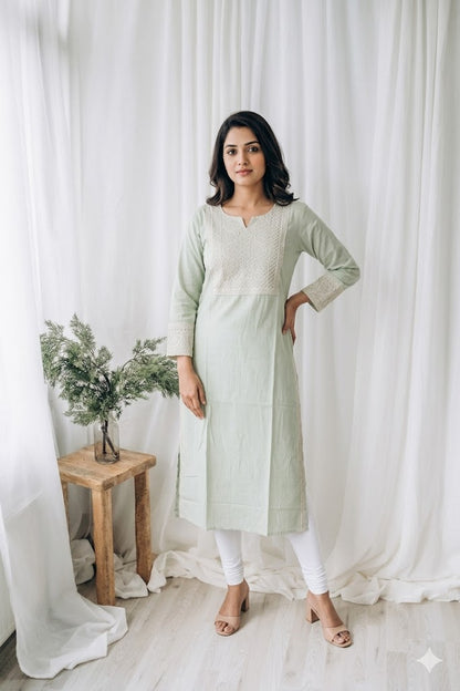 MINT GREEN RAYON KURTI-6068