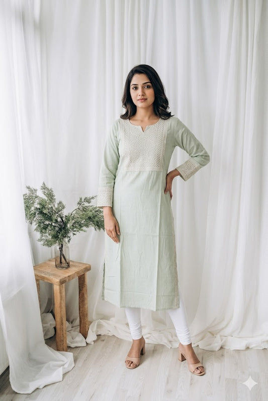 MINT GREEN RAYON KURTI-6068