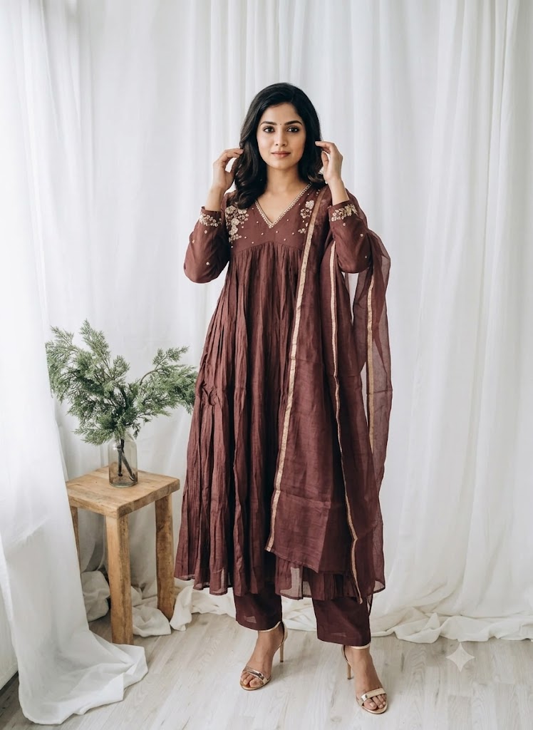 BROWN CHANDERI ETHNIC SUIT-1745