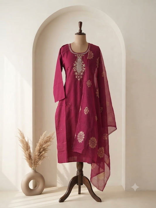 MAROON SILK ETHNIC SUIT-1493