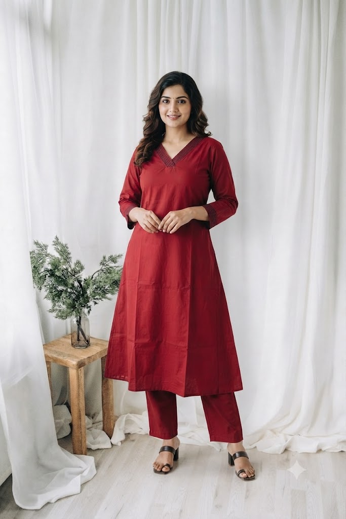 MAROON COTTON COORDSET-0139