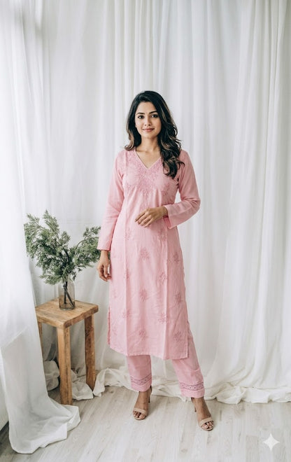 PEACH CHIKANKARI COORDSET-0113