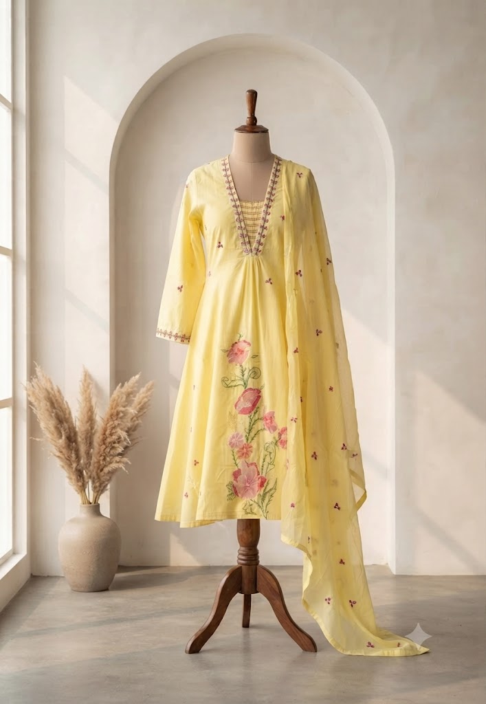 YELLOW MUL COTTON KURTI SET-1824