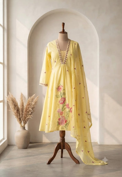 YELLOW MUL COTTON KURTI SET-1824