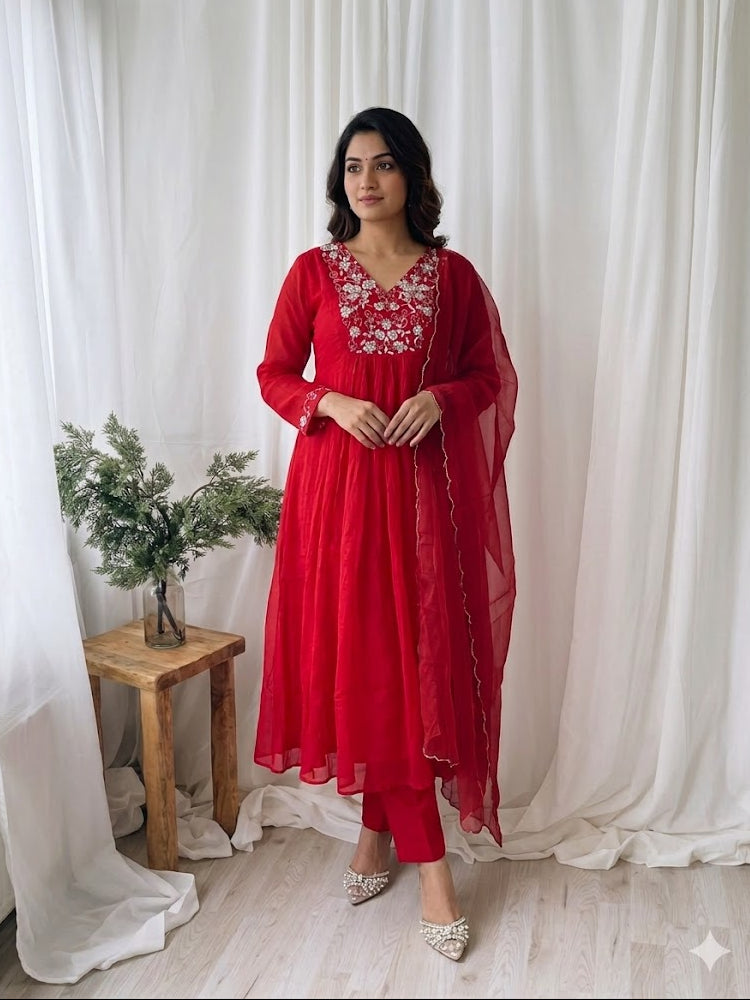 RED BLOOM ETHNIC SUIT-MC06