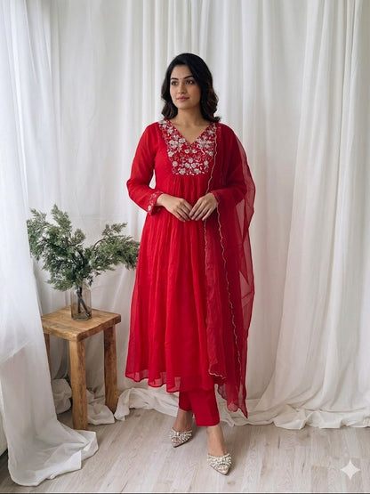 RED BLOOM ETHNIC SUIT-MC06