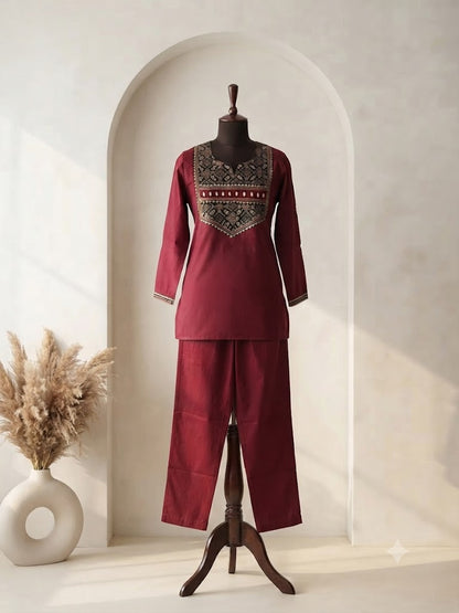 MAROON SHORT COORDSET-0163