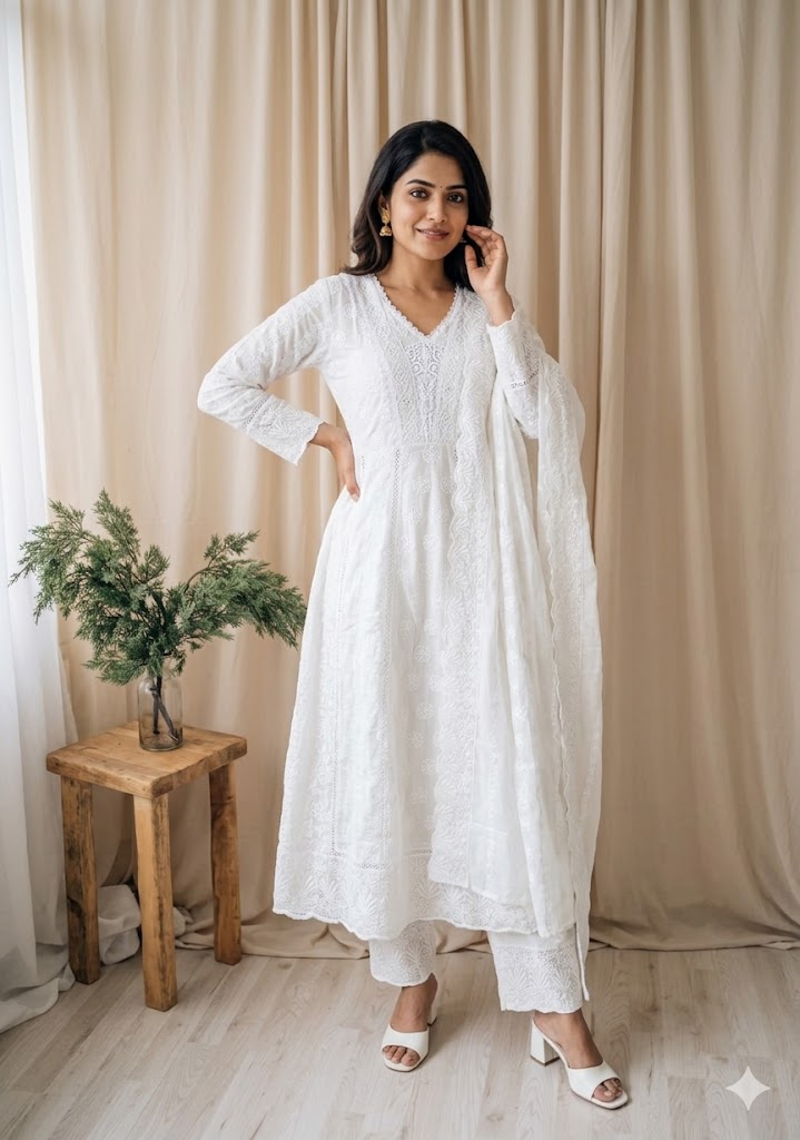 MULBLOOM WHITE KURTI SET-2100