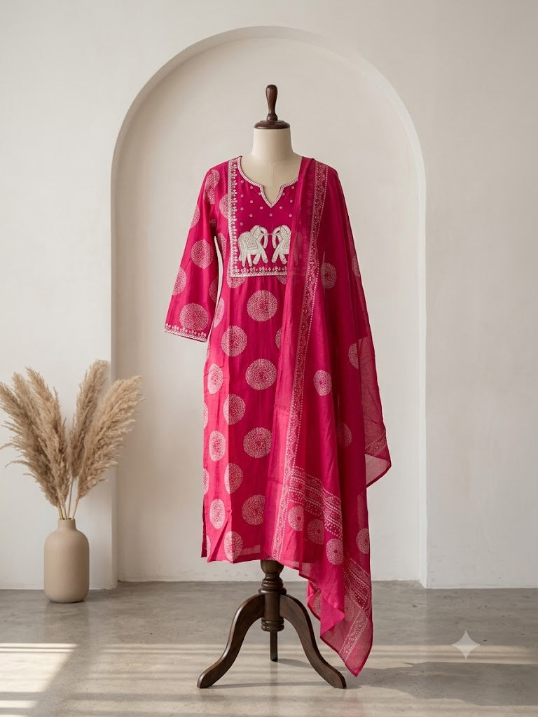 PINK RAYON KURTI SET-1046
