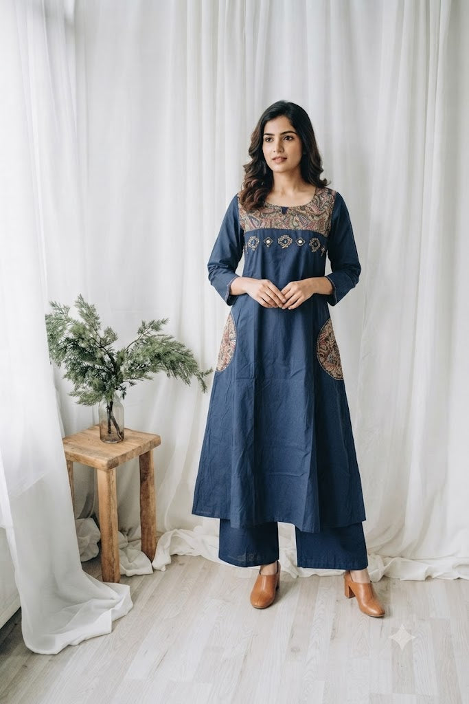 BLUE KALAMKARI COORDSET-0136