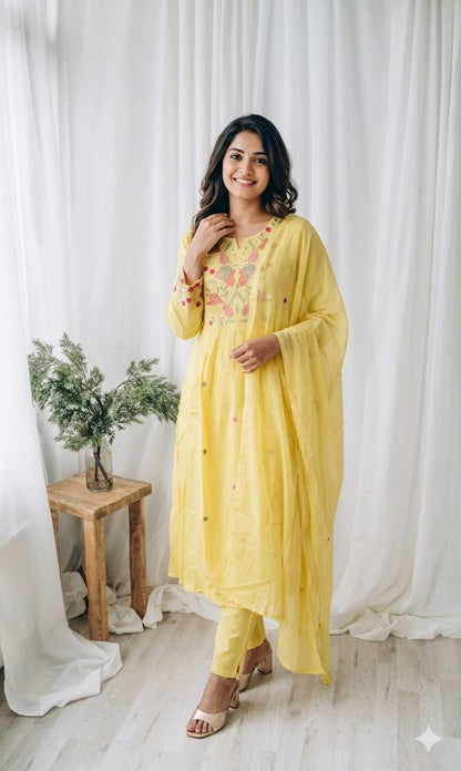 MULBLOOM YELLOW KURTI SET-1633