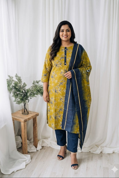 BLOOM LINE KURTI SET - GREEN - 1243