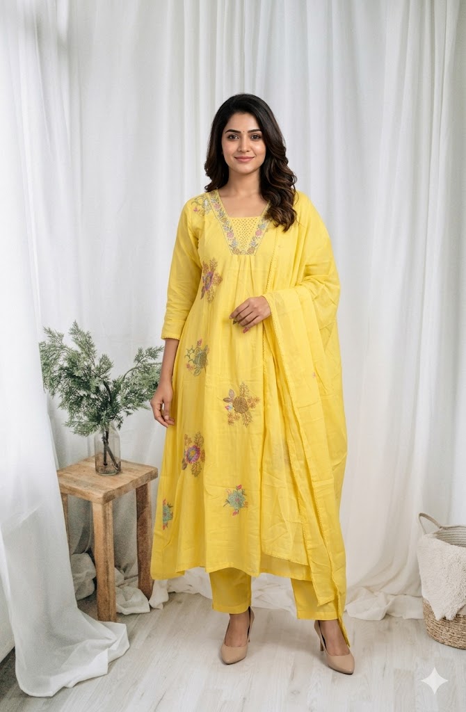 MULBLOOM YELLOW KURTI SET-1647