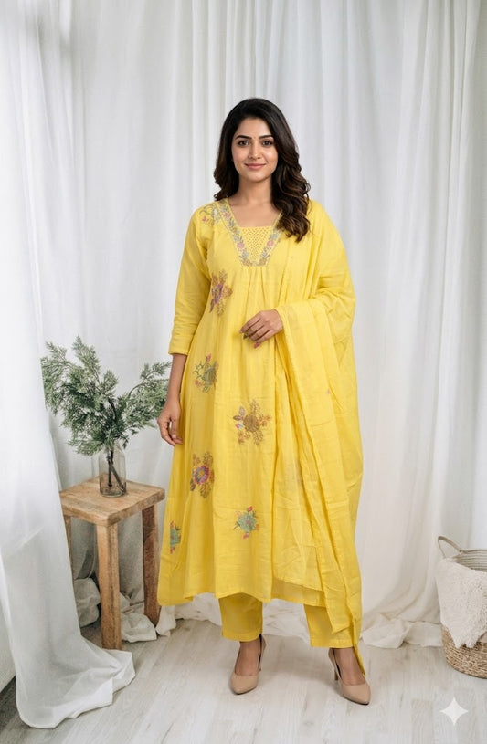 MULBLOOM YELLOW KURTI SET-1647