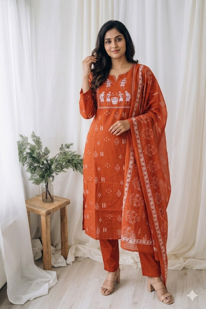 ORANGE TRIBAL KURTI SET-1285