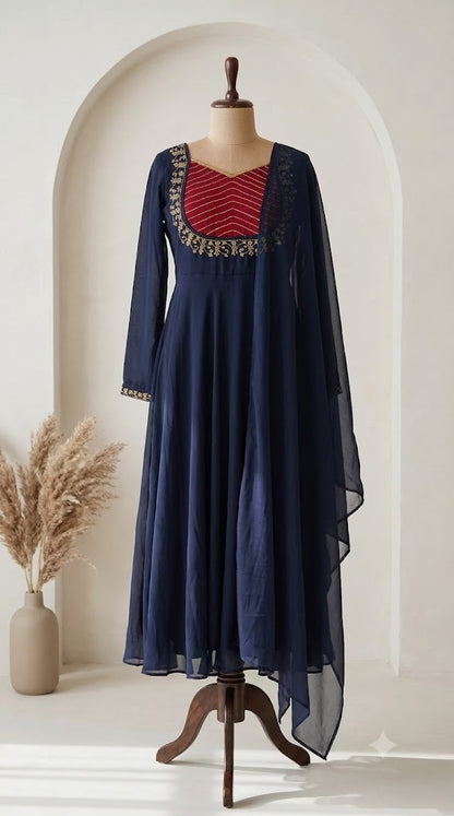 BLUE GEORGETTE TOP & DUPATTA SET-6168