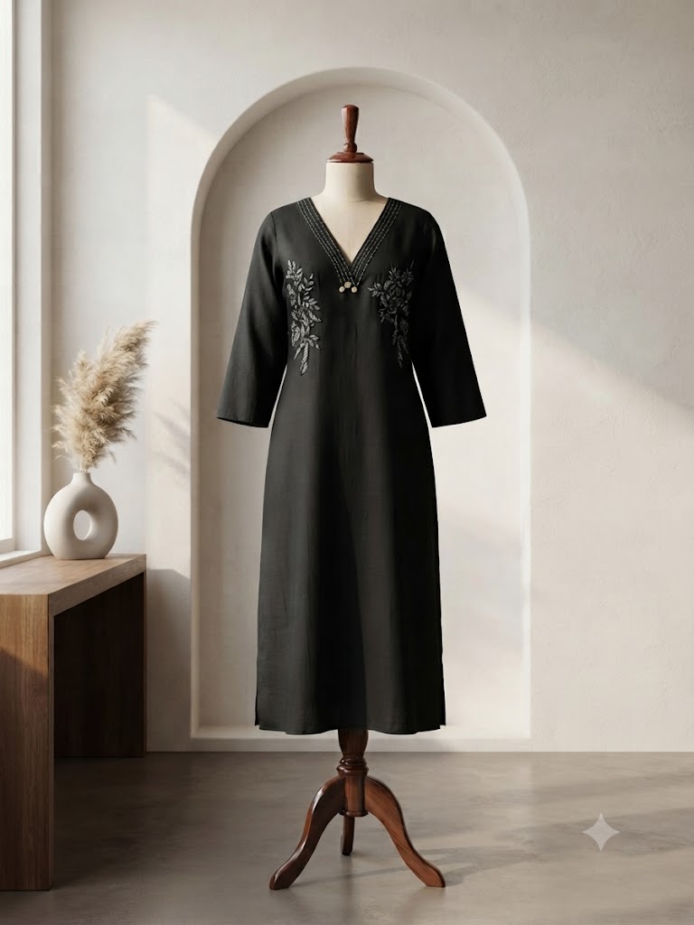 BLACK SILK KURTI-6123